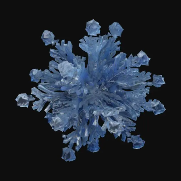 3D model for (master piece), high quality, 4k, Create a snowflake cristal, hyper-realistic approach blended with soft impressionistic flourishes. The piece would be rendered on a deep indigo canvas to evoke the cold, vast expanse of a winter sky. detailed ,   n crystalline structure, each branch painstakingly etched with highlights of silver and pale blue. A luminous glaze of soft watercolor or airbrushed pastels, subtly diffusing light around the snowflake to create an otherworldly glow.

