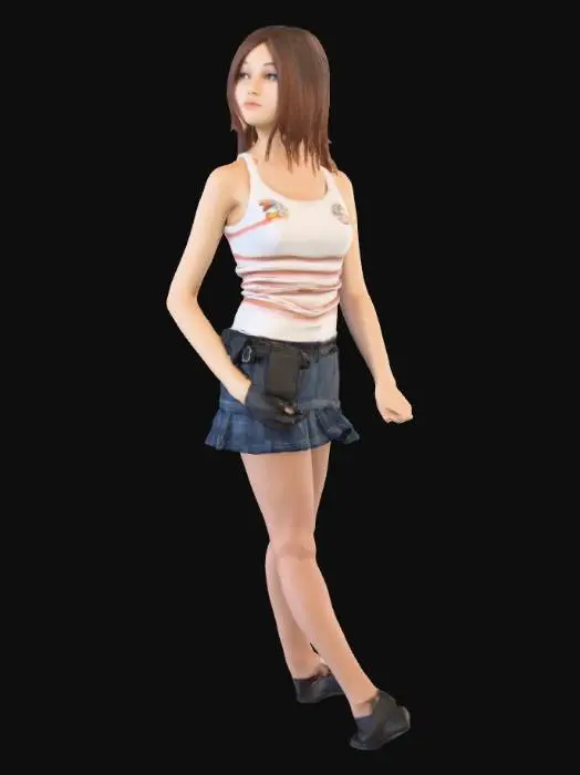 3D model for Pose in Denim Skirt