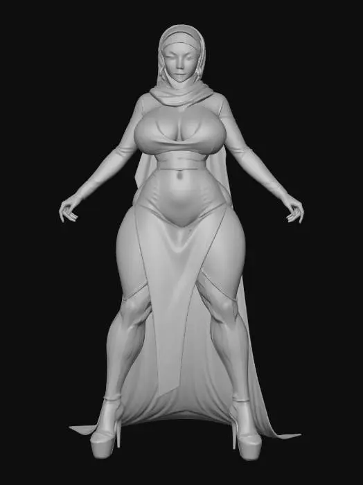 3D model for Busty Hijab Black Dress