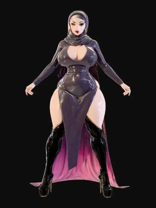 3D model for Busty Hijab Black Dress