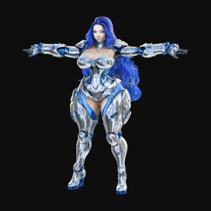 3D model for Cybernetic Sapphire Warrior, #PBR#