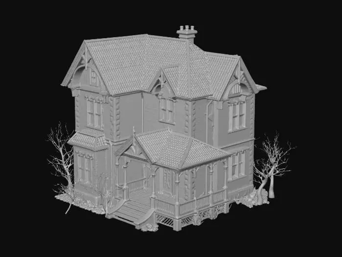 3D model for дом 19 век, атмосфера туманной ночи, реализм , компьютерная игра, красивые текстуры