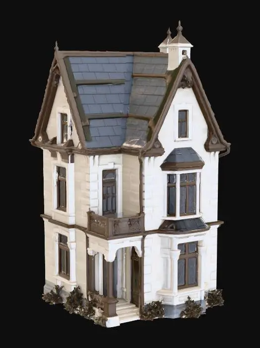 3D model for `low poly, game ready, clean topology, single object, no background, well-maintained, clean and presentable, no dirt, no damage, no destruction, no cracks, no ruins, dreamlike and ethereal mood, soft haze in the air only, smoky atmosphere (environmental, not surface), soft light diffusion, painterly but clean texture, subtle imperfections, refined appearance, 19th century Russian Empire, pre-revolution imperial style`
`residential house, 19th century Russian Empire city, imperial russian architecture, clean stone or plaster walls, well-maintained historical building, softly irregular proportions, dreamlike and ethereal mood, soft haze in the air only, smoky atmospheric lighting, painterly but clean texture, refined and elegant appearance, game ready, clean topology