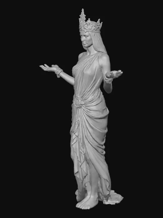 3D model for genera la dea della fortuna con molti dettagli e una cornucopia in mano
 in stile fotografico