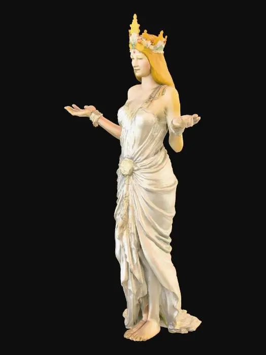 3D model for genera la dea della fortuna con molti dettagli e una cornucopia in mano
 in stile fotografico