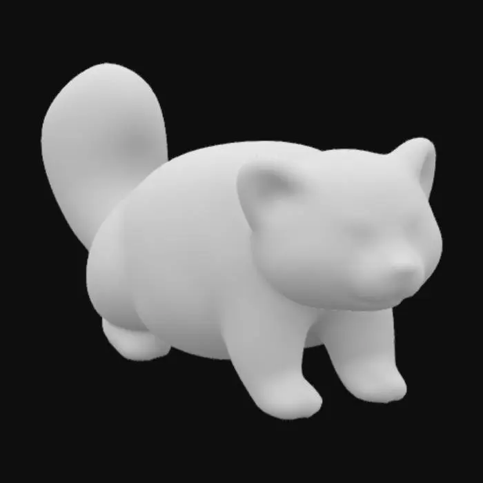 3D model for A red panda with a rounded body, fluffy and textured fur featuring vibrant orange and dark hues, and striped tail.