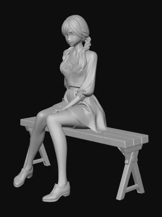 3D model for Sunlit Bench in the Forest