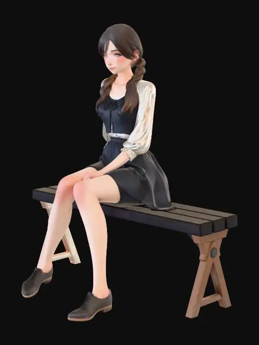 3D model for Sunlit Bench in the Forest