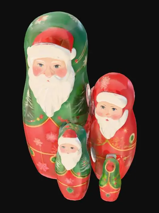 3D model for #Christmas2025#, Highly realistic Christmas themed nesting dolls. Ultra high quality detailed textures. Solid infill.