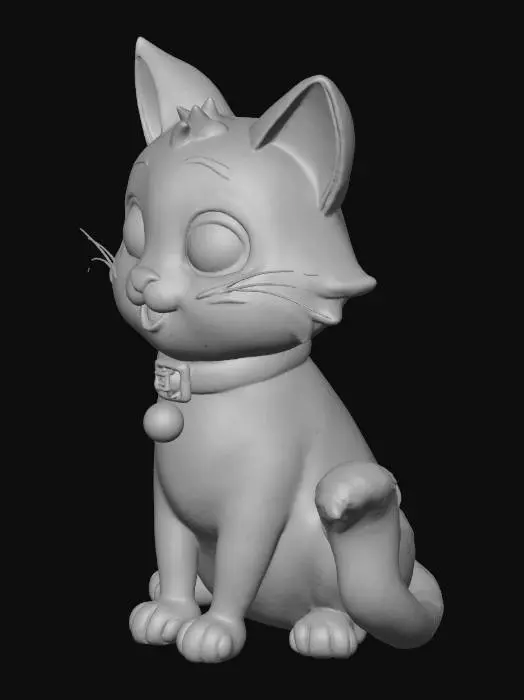 3D model for a model cat that looks cute and cartoonish. the car should be sitting.