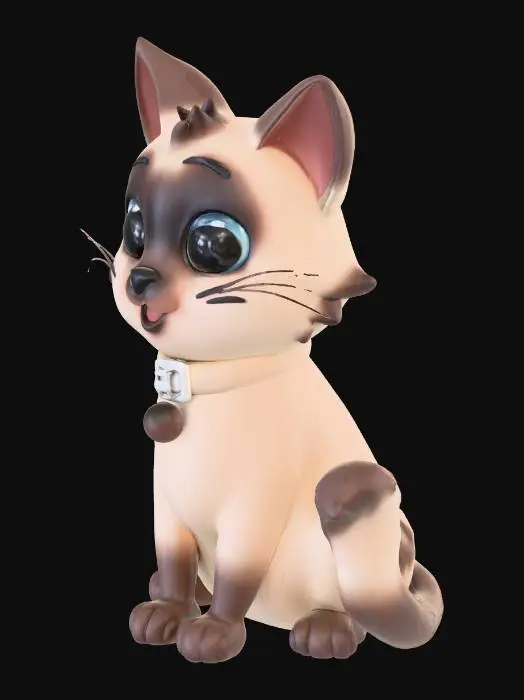 3D model for a model cat that looks cute and cartoonish. the car should be sitting.