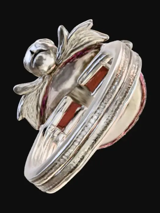 3D model for A pink ladybug diamond ring with a silver band