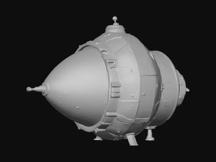 3D model for Surreal space capsule on mars, hand-drawn illustration style, Rusty Lake vibes, sketchbook texture, cel shaded, black outlines, flat colors, muted vintage color palette, simple geometry, 2D look, odd and quirky.