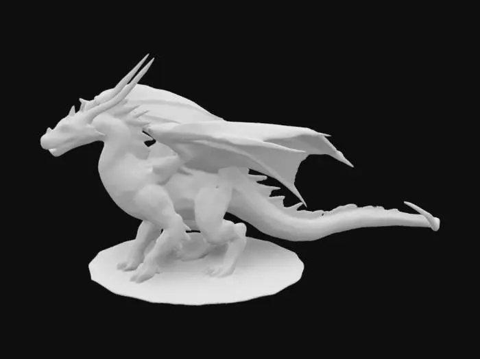 3D model for Dragon with the following.
Scales:
The body is covered in textured scales in shades of black and gold
Spikes:
Sharp, golden spikes run along the back and possibly the tail
Build:
A large head, long neck, broad shoulders, thick legs, and a powerful tail. 
Wings:
Large wings that allow for flight 
Coloration:
The overall coloration is likely dark with golden accents, possibly with some variation in shading and pattern.