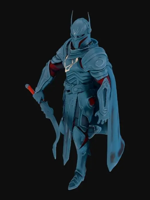 3D model for generiere realistischen einen magie ritter mit schwert scheide und vielen details er soll eine dark knight rüstung haben und aussehen wie ein ritter aus der zukunft aber mittelalter rüstung style
