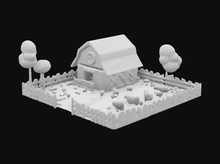 3D model for very colorful 2d picture of a farm pasture