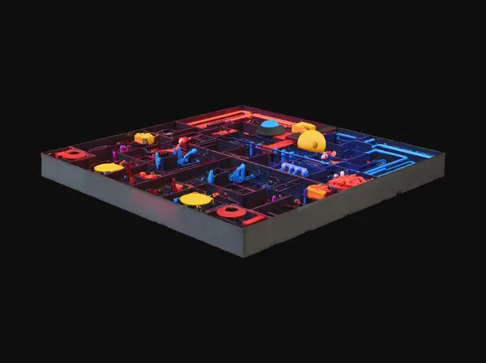 3D model for 3d Packman map looking down at the board with even lighting