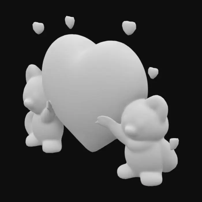 3D model for a heart in the center, a couple of kittens playing around. #valentine#