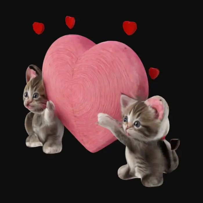 3D model for a heart in the center, a couple of kittens playing around. #valentine#