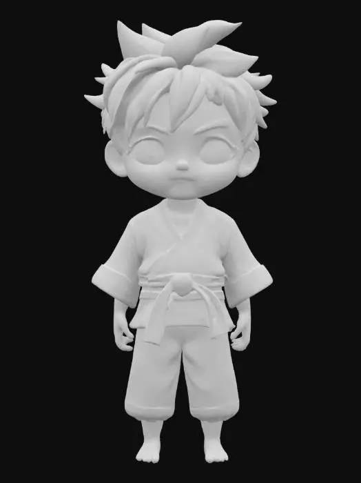 3D model for [Japan] Cartoon character of a boy, wearing a traditional white Judo kimono with a black belt tied around his waist., Stylized Anime #AroundTheWorld#