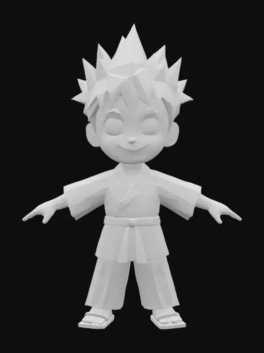 3D model for [Japan] A-pose cartoon character of a boy, wearing a traditional white Judo kimono with a black belt tied around his waist., Stylized Anime #AroundTheWorld#