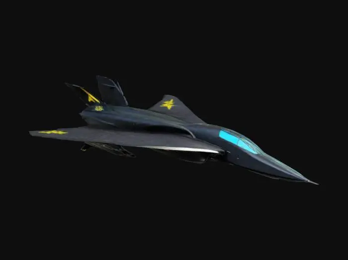 3D model for Highly detailed, ultra realistoc 3D model of the Aurora Bomber aircraft. The design should feature a sleek, triangular frame with sharp edges, matte black surface, and advanced stealth coatings. Include intricate details such as aerodynamic control surfaces, vents, and glowing engine thrusters at the rear. The model should evoke a high-tech, military aesthetic, with visible panels, subtle weathering, and soft reflections. Ensure realistic lighting to highlight the bomber’s stealthy appearance.