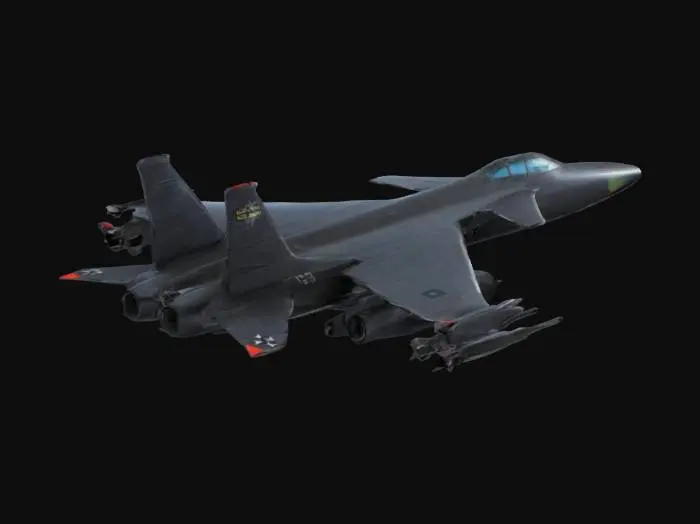 3D model for Highly detailed, ultra realistoc 3D model of the Aurora Bomber aircraft. The design should feature a sleek, triangular frame with sharp edges, matte black surface, and advanced stealth coatings. Include intricate details such as aerodynamic control surfaces, vents, and glowing engine thrusters at the rear. The model should evoke a high-tech, military aesthetic, with visible panels, subtle weathering, and soft reflections. Ensure realistic lighting to highlight the bomber’s stealthy appearance.