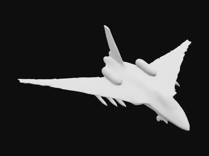 3D model for Highly detailed, ultra realistoc 3D model of the Aurora Bomber aircraft. The design should feature a sleek, triangular frame with sharp edges, matte black surface, and advanced stealth coatings. Include intricate details such as aerodynamic control surfaces, vents, and glowing engine thrusters at the rear. The model should evoke a high-tech, military aesthetic, with visible panels, subtle weathering, and soft reflections. Ensure realistic lighting to highlight the bomber’s stealthy appearance.