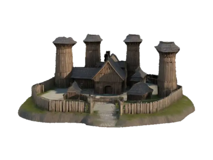Highly detailed 3D model of a Slavic wooden fortress (gród) surrounded by a… - Palisade 3D model, vytvořený pomocí AI