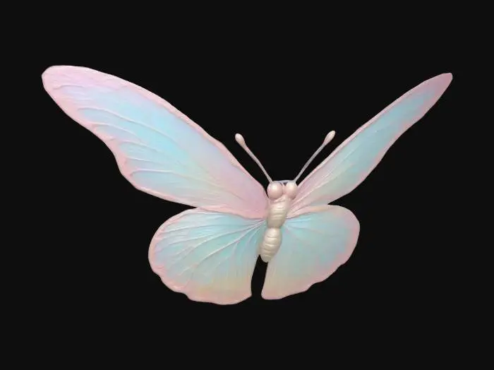 3D model for Create a 3D model of a butterfly in mid-flight, with its wings spread wide and delicate veins etched into the surface. The head of the butterfly subtly symbolizes a clitoral form, blending seamlessly with the organic curves of the body. Use soft pastel colors for the wings and a gentle pearlescent glow for the head, evoking a sense of elegance, intimacy, and natural beauty.
#valentine