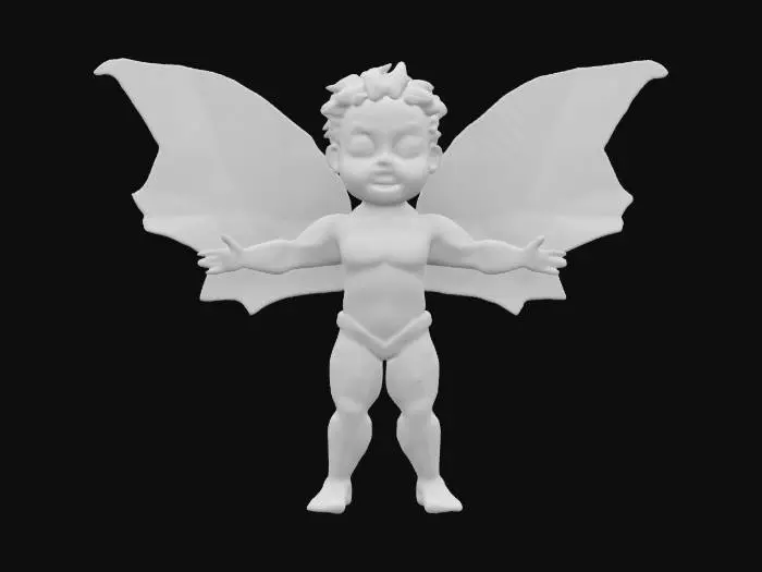 3D model for Create a 3D model of Eros (Cupid) holding a golden love arrow, hesitating before shooting. His mischievous smile suggests the unpredictable nature of love. The arrow glows with a soft golden hue, while his wings shimmer with a delicate pink tint.
#valentine