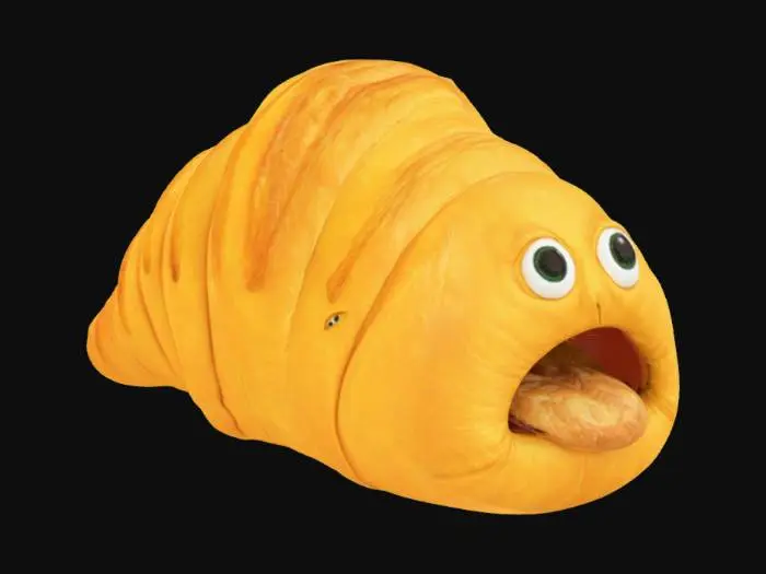 3D model for [France] A giant golden croissant with eyes and mouth clings mysteriously to a tall tree, mistaken for an unknown creature. Light glints off its flaky surface as birds cautiously circle it, unsure if it’s food or a forest spirit. #AroundTheWorld#
