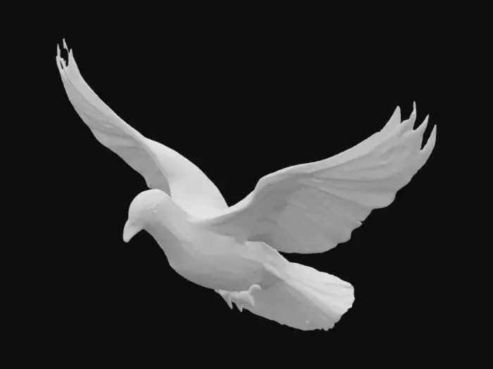 3D model for A peaceful dove flying across a clear sky, its feathers naturally blending into the colors of the Ukrainian flag — sky blue above, golden yellow below. Realistic or semi-watercolor style, full of sunlight, lightness, hope, and freedom. The bird should look dynamic yet soft, with smooth color transitions. Symbol of peace and unity. Warm, inspiring atmosphere.  #AroundTheWorld# [Ukraine]