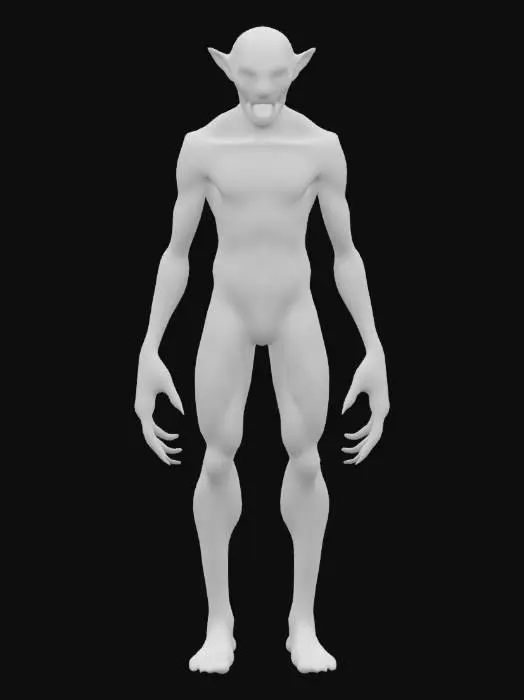 3D model for Utopiec, a Slavic water demon, depicted as a gaunt, humanoid figure with slimy, greenish skin and webbed hands. His hollow eyes glow faintly, and his body is covered in algae and mud. Styled with a dark and eerie aesthetic, he emerges from a murky swamp, surrounded by reeds and swirling mist, with ripples in the water hinting at his movement.