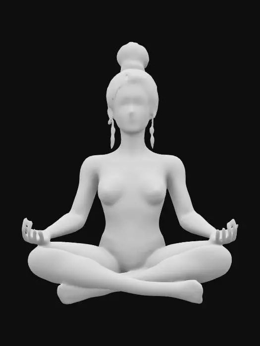3D model for Highly detailed 3D model of a meditating woman in a lotus pose. She has glowing energy radiating from her chest in the form of a vibrant, radiant mandala. Surround her with an ethereal, mystical aura and intricate geometric patterns in the background. Her hair is tied in a high bun, and the lighting should emphasize the colorful energy waves emanating from her body. Use a futuristic and spiritual aesthetic with a balance of soft and bright neon colors., Ultra Realistic