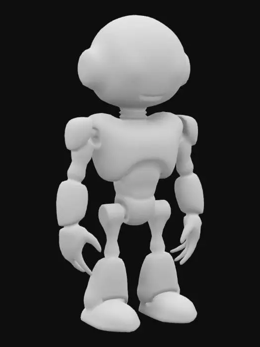 3D model for Highly detailed 3D model of Marvin, the depressed robot from The Hitchhiker’s Guide to the Galaxy. Marvin has a rounded, futuristic design with a slightly slouched posture. His head is large and slightly tilted, with glowing, melancholic eyes that radiate a sense of existential dread. The body is sleek and metallic, with visible joints and subtle scratches showing wear. The overall mood should reflect his sarcastic and pessimistic personality, with a clean sci-fi aesthetic.