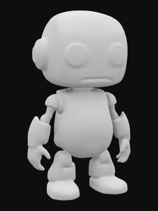 3D model for Highly detailed 3D model of Marvin, the depressed robot from The Hitchhiker’s Guide to the Galaxy. Marvin has a rounded, futuristic design with a slightly slouched posture. His head is large and slightly tilted, with glowing, melancholic eyes that radiate a sense of existential dread. The body is sleek and metallic, with visible joints and subtle scratches showing wear. The overall mood should reflect his sarcastic and pessimistic personality, with a clean sci-fi aesthetic.