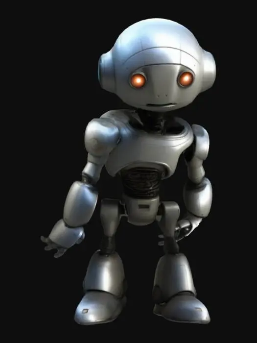 3D model for Highly detailed 3D model of Marvin, the depressed robot from The Hitchhiker’s Guide to the Galaxy. Marvin has a rounded, futuristic design with a slightly slouched posture. His head is large and slightly tilted, with glowing, melancholic eyes that radiate a sense of existential dread. The body is sleek and metallic, with visible joints and subtle scratches showing wear. The overall mood should reflect his sarcastic and pessimistic personality, with a clean sci-fi aesthetic.
