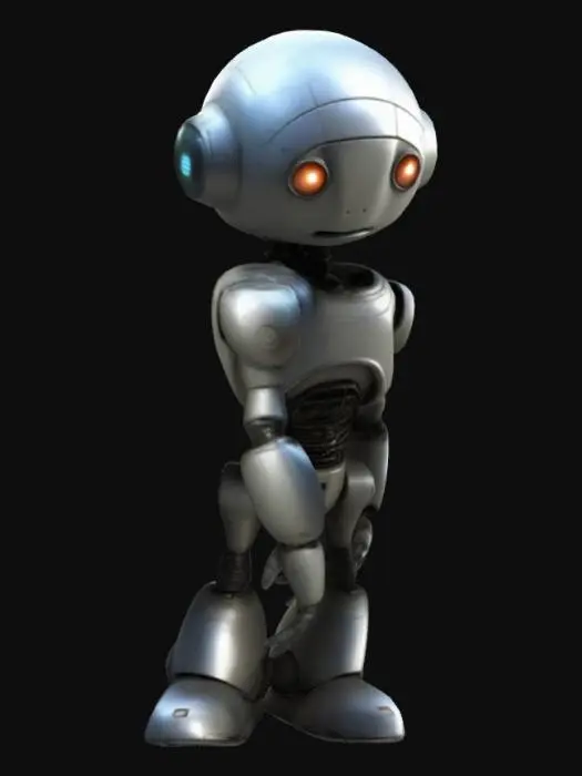 3D model for Highly detailed 3D model of Marvin, the depressed robot from The Hitchhiker’s Guide to the Galaxy. Marvin has a rounded, futuristic design with a slightly slouched posture. His head is large and slightly tilted, with glowing, melancholic eyes that radiate a sense of existential dread. The body is sleek and metallic, with visible joints and subtle scratches showing wear. The overall mood should reflect his sarcastic and pessimistic personality, with a clean sci-fi aesthetic.