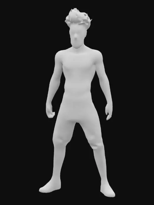 3D model for A young man inspired by the Slavic deity Jarilo, shirtless, with a wreath of green leaves on his head, long blond hair, and a beard. His body features a Slavic-style tattoo on the chest. The character is wearing a traditional red-and-white embroidered Slavic cloth wrap around his waist. Both hands are empty and in a neutral position (A-pose). 