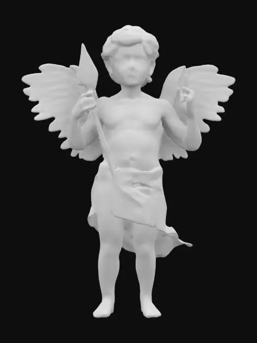 3D model for Create a 3D model of Eros (Cupid) holding a golden love arrow, hesitating before shooting. His mischievous smile suggests the unpredictable nature of love. The arrow glows with a soft golden hue, while his wings shimmer with a delicate pink tint.
#valentine