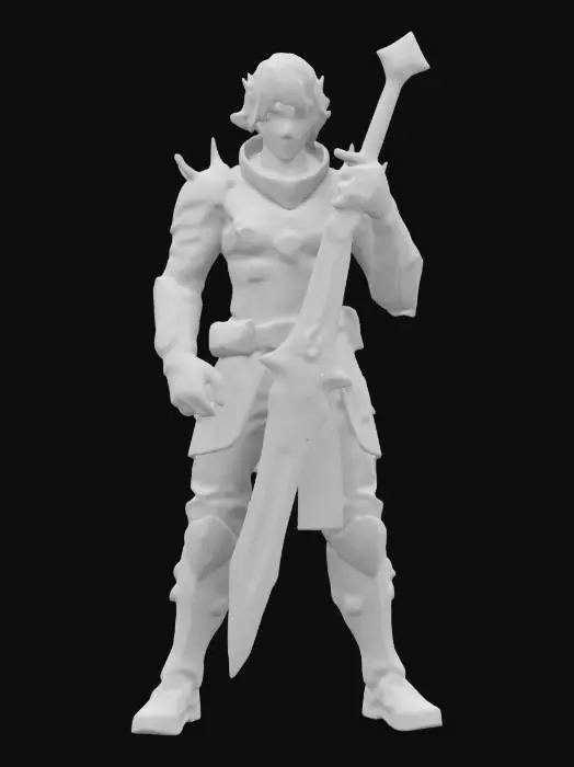 3D model for A fierce yet alluring exorcist soldier in a tight, tactical black bodysuit with holy symbols and armor plates. She wields a glowing silver sword in one hand and a blessed firearm in the other. Her flowing hair moves as she stands fearless in a ruined gothic city, surrounded by bloodthirsty vampires and grotesque zombies. Enchanted sigils glow around her, radiating divine power as she fights back with grace and fury., #game figure#