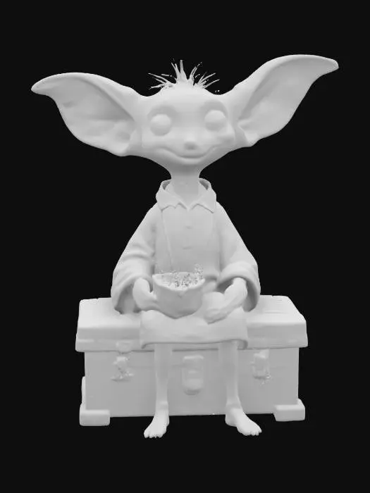3D model for Design a Slavic house spirit – Uboże. Small humanoid figure with large eyes, linen shirt, and a pouch of herbs. Helpful and kind, sitting near a stove or hiding behind a wooden chest. Rustic and humble, with magical charm and folk textures. , #fairy#