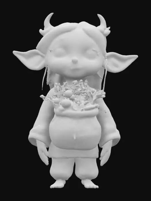 3D model for Design a Slavic house spirit – Uboże. Small humanoid figure with large eyes, linen shirt, and a pouch of herbs. Helpful and kind, sitting near a stove or hiding behind a wooden chest. Rustic and humble, with magical charm and folk textures. , #fairy#