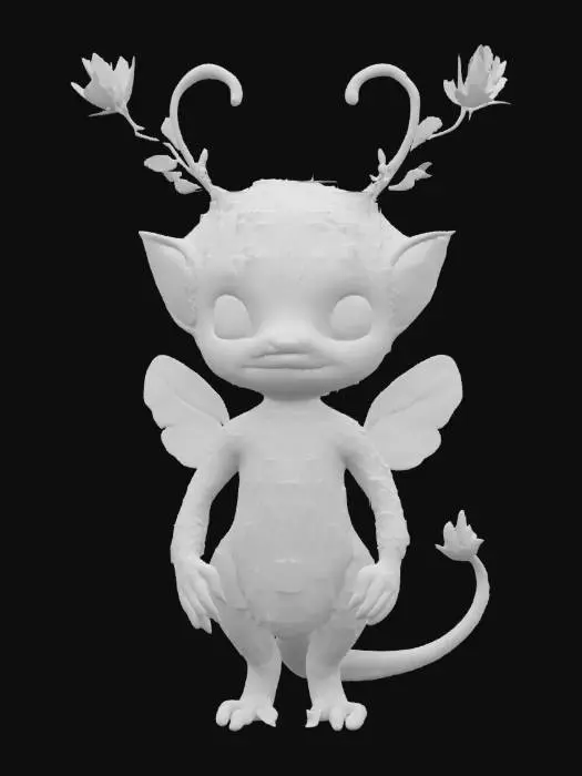 3D model for Create a companion creature born from a magical Slavic plant. Perhaps a guardian spirit of fern flowers, or a mischievous being from belladonna roots. Let folklore and forgotten rituals bloom into life., #garden#