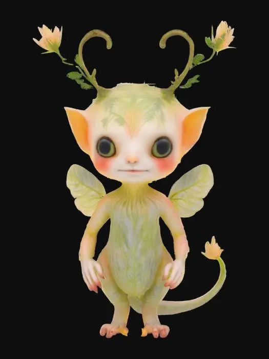 3D model for Create a companion creature born from a magical Slavic plant. Perhaps a guardian spirit of fern flowers, or a mischievous being from belladonna roots. Let folklore and forgotten rituals bloom into life., #garden#