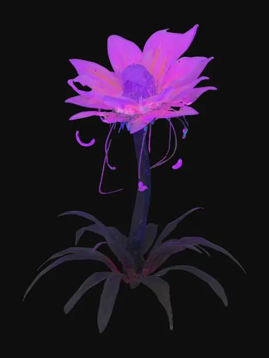 3D model for Design a plant from a distant planet. How does it grow? What does it eat? Maybe it sings, glows, or moves. Show how an alien civilization might cultivate or worship it., #garden#