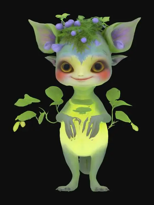 3D model for Create a companion creature born from a magical Slavic plant. Perhaps a guardian spirit of fern flowers, or a mischievous being from belladonna roots. Let folklore and forgotten rituals bloom into life., #garden#