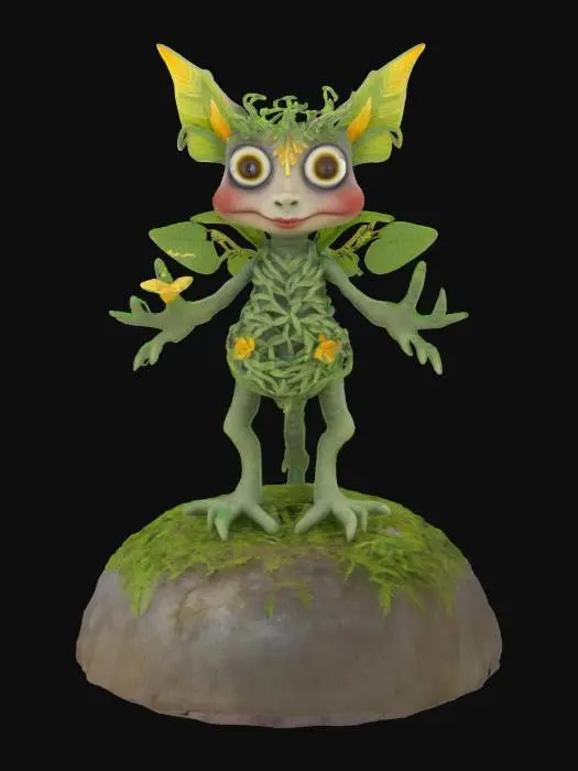 3D model for Create a companion creature born from a magical Slavic plant. Perhaps a guardian spirit of fern flowers, or a mischievous being from belladonna roots. Let folklore and forgotten rituals bloom into life., #garden#