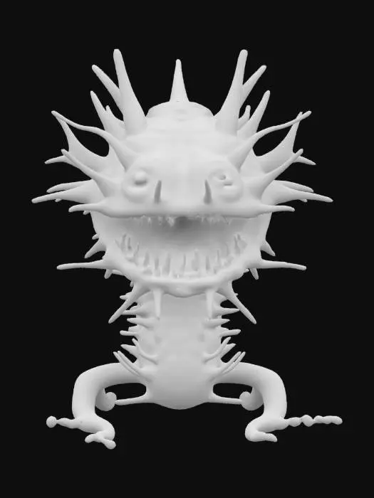 3D model for "A giant, realistic ice-adapted Venus flytrap in a frozen tundra. Its thick, pale-blue leaves are rimmed with frost, lined with sharp, translucent teeth resembling icicles. The plant exhales a faint mist from its open trap, and the surrounding snow is disturbed by signs of movement. Hyper-realistic, natural lighting, photoreal botanical texture. , #garden#